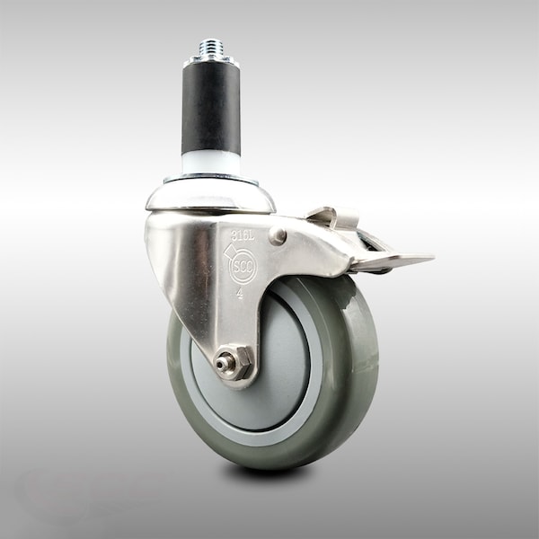 4 Inch 316SS Gray Poly Swivel 1-1/4 Inch Expanding Stem Caster Lock Brake SCC